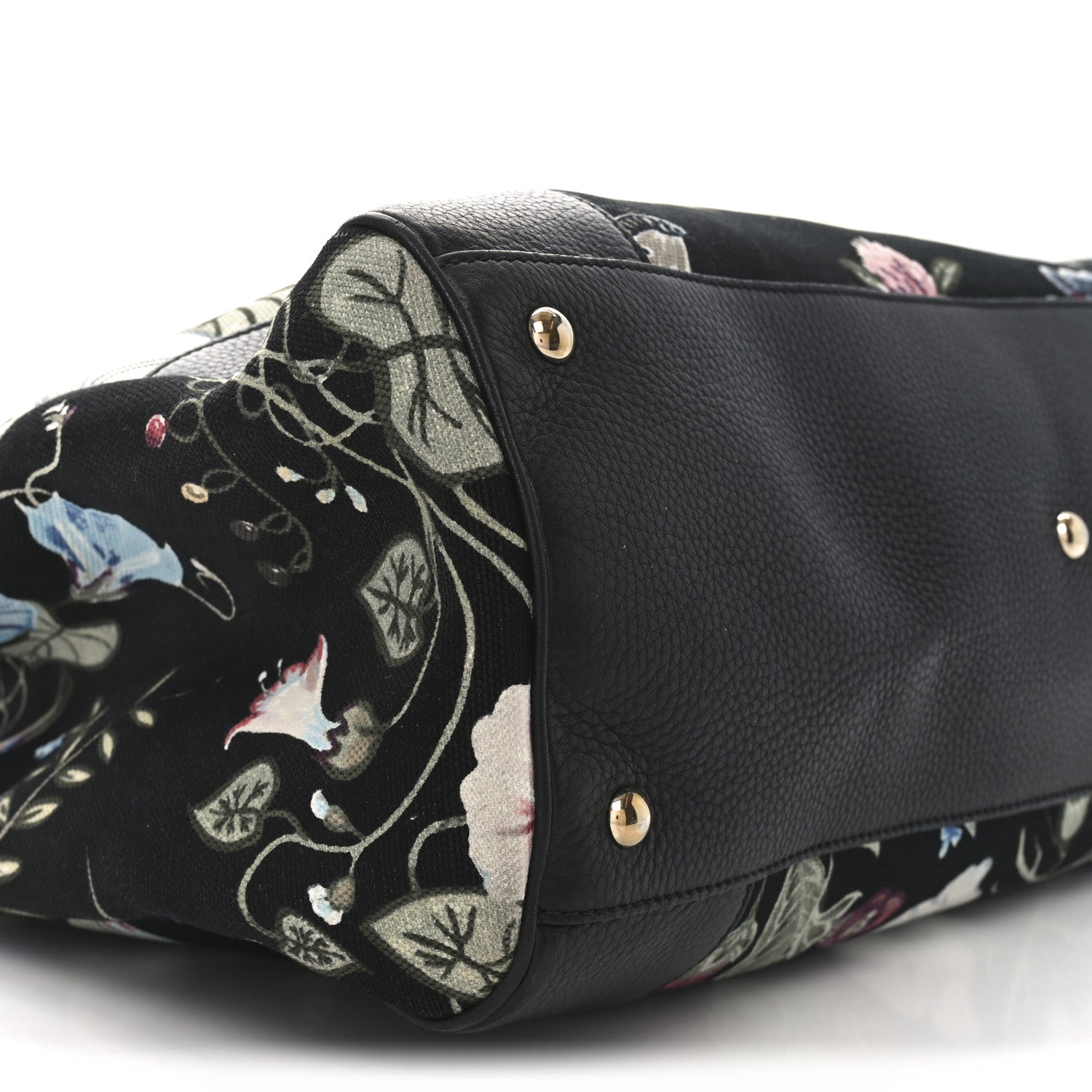 Gucci Canvas Cellarius Calfskin Flora Knight Large Bamboo Shopper Tote Black 9 of 11