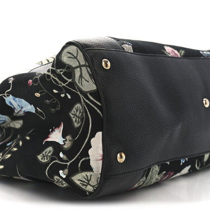 Gucci Canvas Cellarius Calfskin Flora Knight Large Bamboo Shopper Tote Black 9 of 11