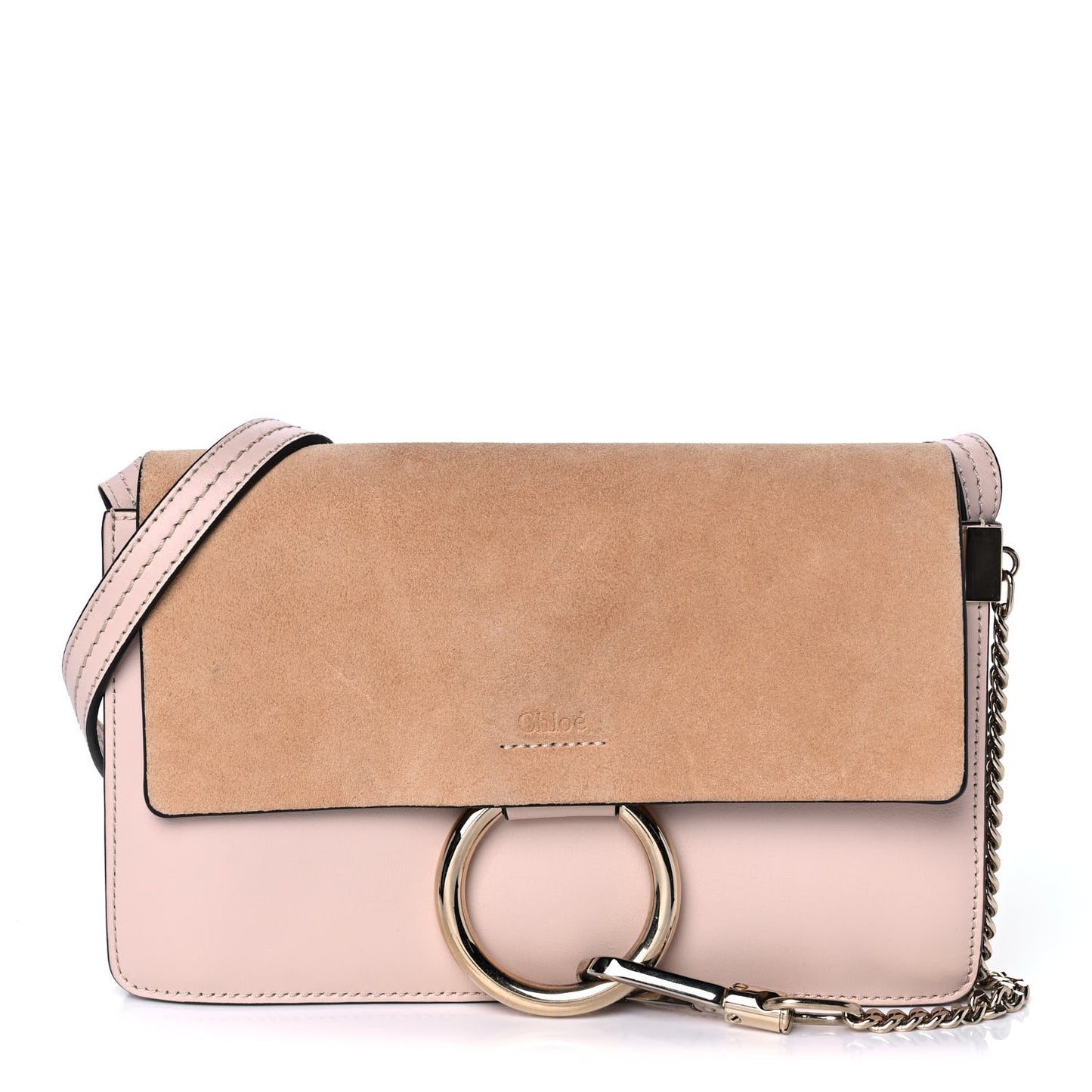 Suede Calfskin Small Faye Shoulder Bag Blushy Pink