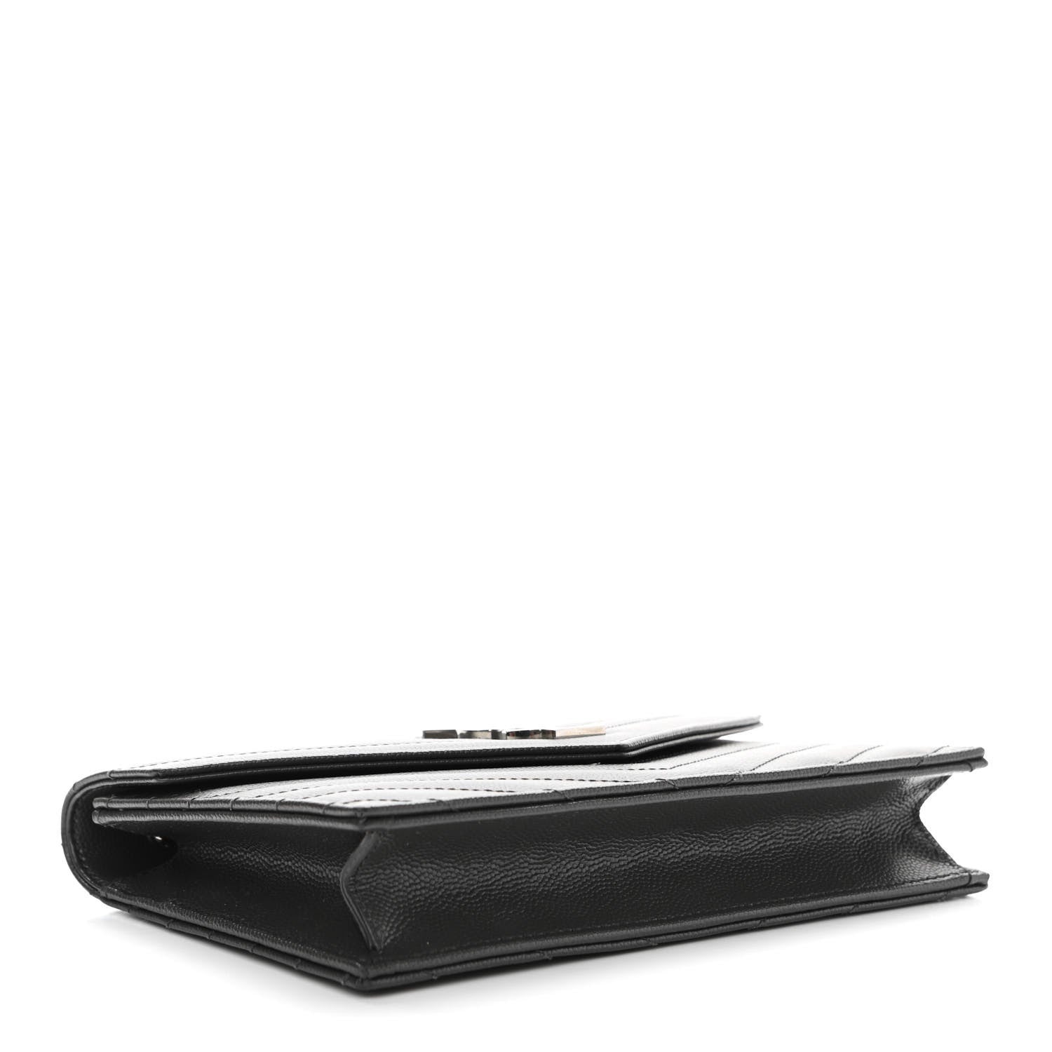 Saint Laurent Grain De Poudre Matelasse Chevron Monogram Envelope Chain Wallet Dark Smog 4 of 11