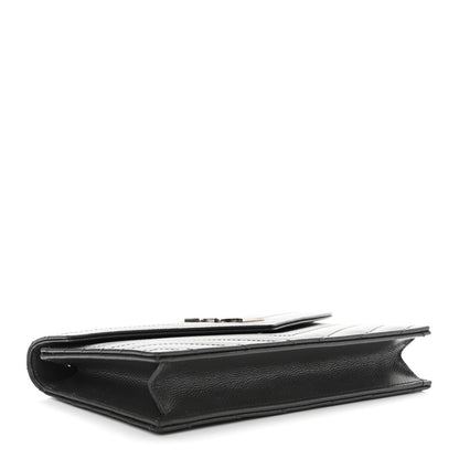 Saint Laurent Grain De Poudre Matelasse Chevron Monogram Envelope Chain Wallet Dark Smog 4 of 11