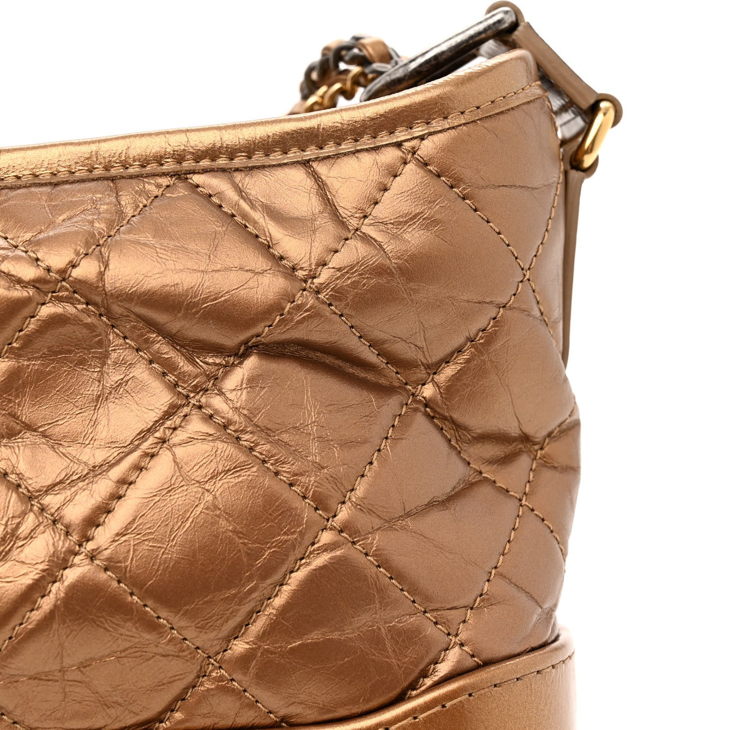 Metallic Aged Calfskin Quilted Small Gabrielle Hobo Bronze
