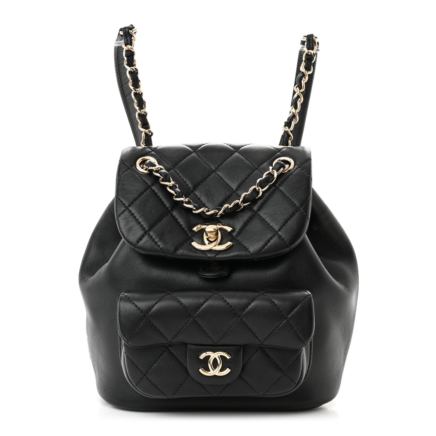 Lambskin Quilted Small Duma Drawstring Backpack Black