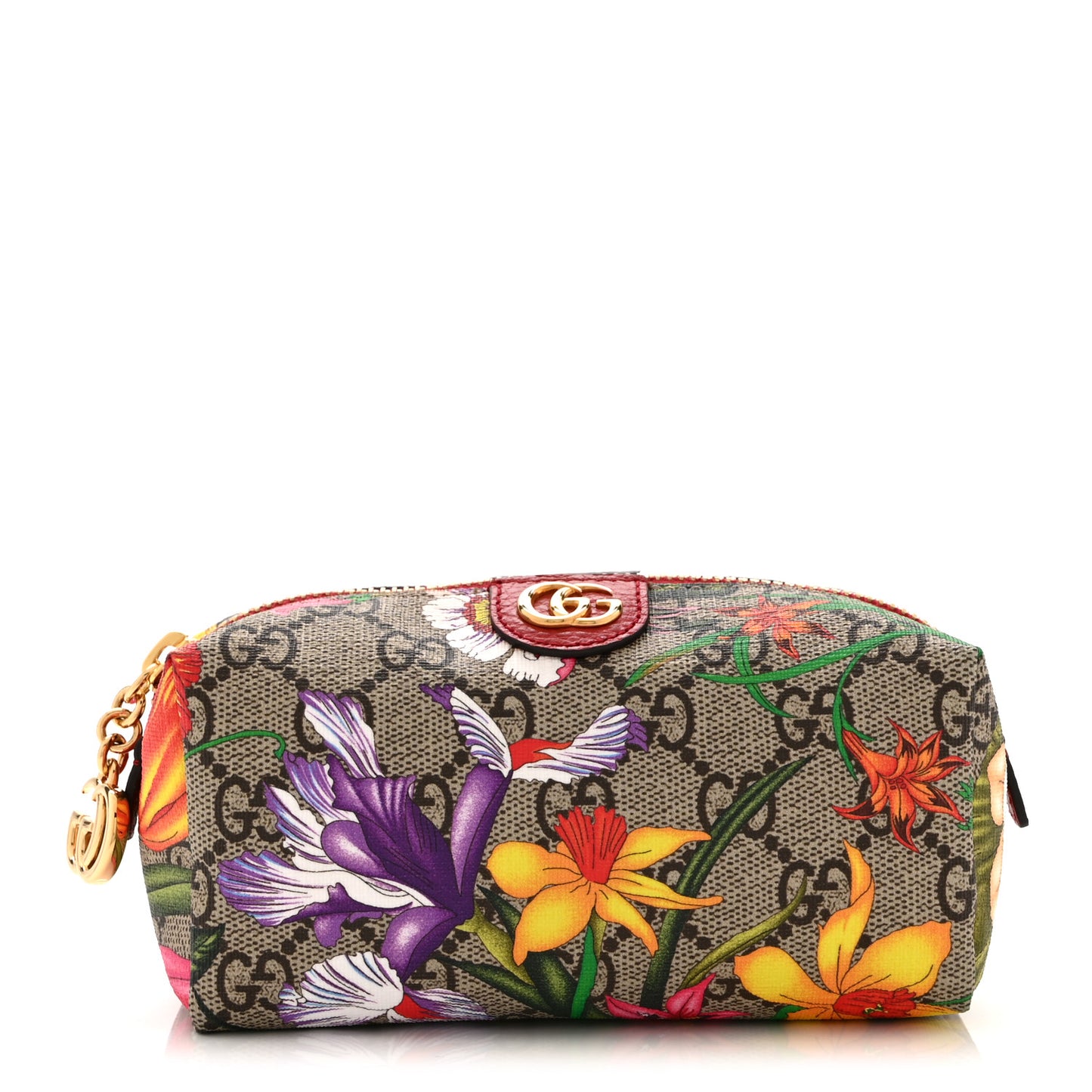 Soft GG Supreme Monogram Flora Calfskin Small Ophidia Cosmetic Case Beige Ebony Multicolor Rosso