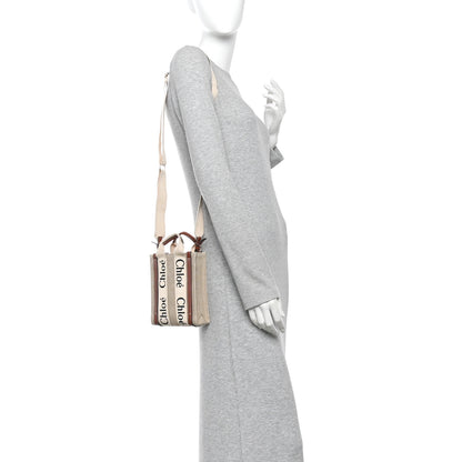 Chloe Cotton Calfskin Mini Woody North South Ribbon Tote White Brown 2 of 12