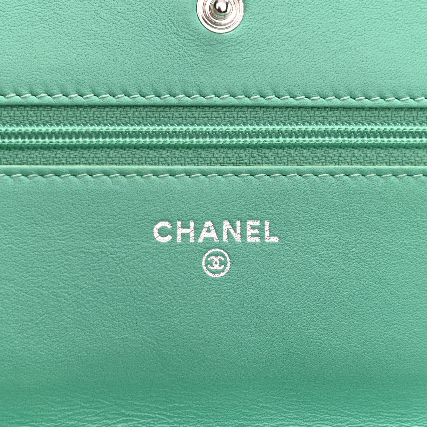 Chanel Patent Quilted Wallet On Chain WOC Light Green 5 of 11