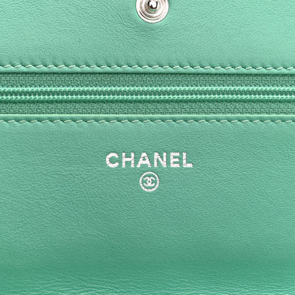 Chanel Patent Quilted Wallet On Chain WOC Light Green 5 of 11