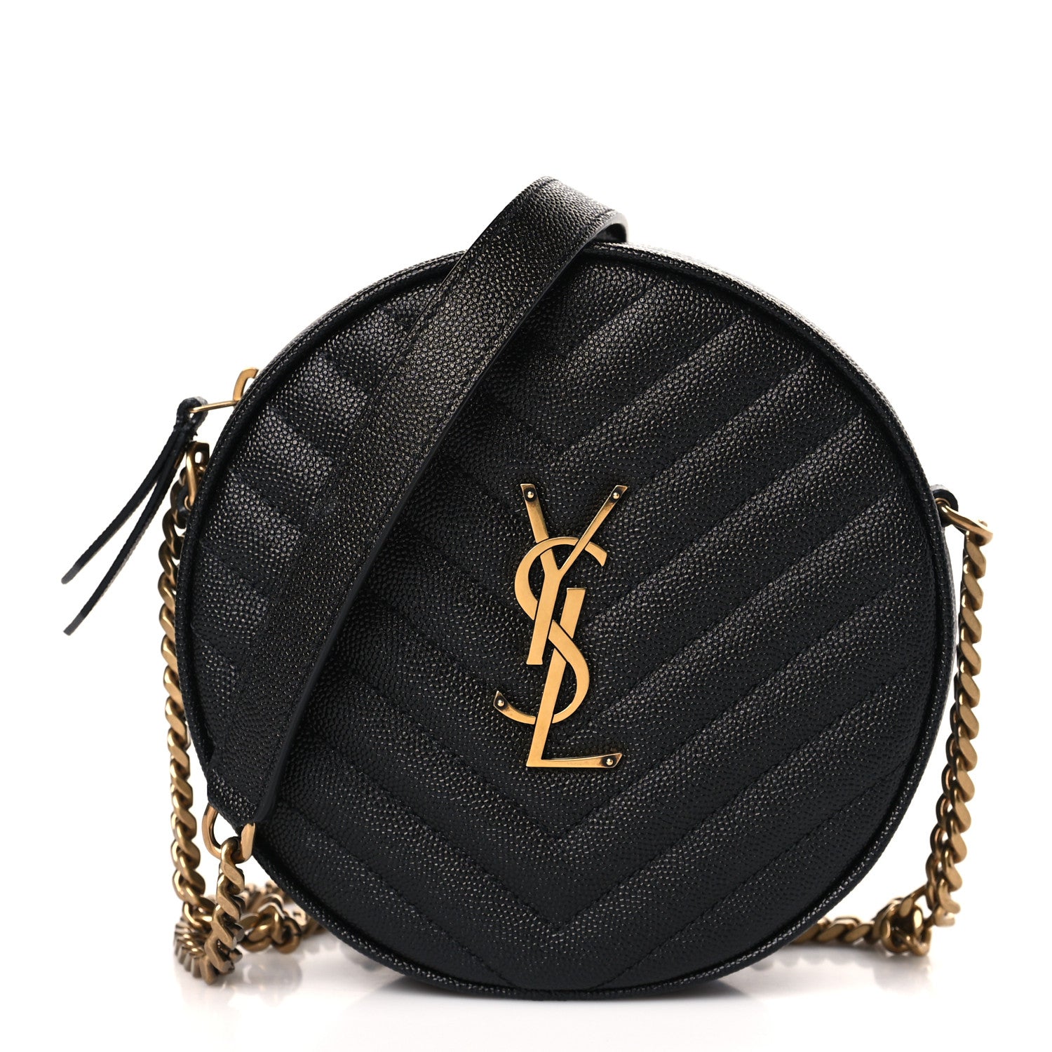 Saint Laurent Grain De Poudre Matelasse Chevron Quilted Round Vinyle Camera Bag Black 1 of 9