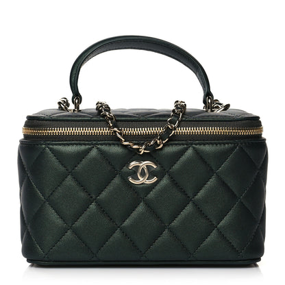 Chanel Iridescent Lambskin Quilted Small Top Handle Vanity Case With Chain Dark Green 1 of 11