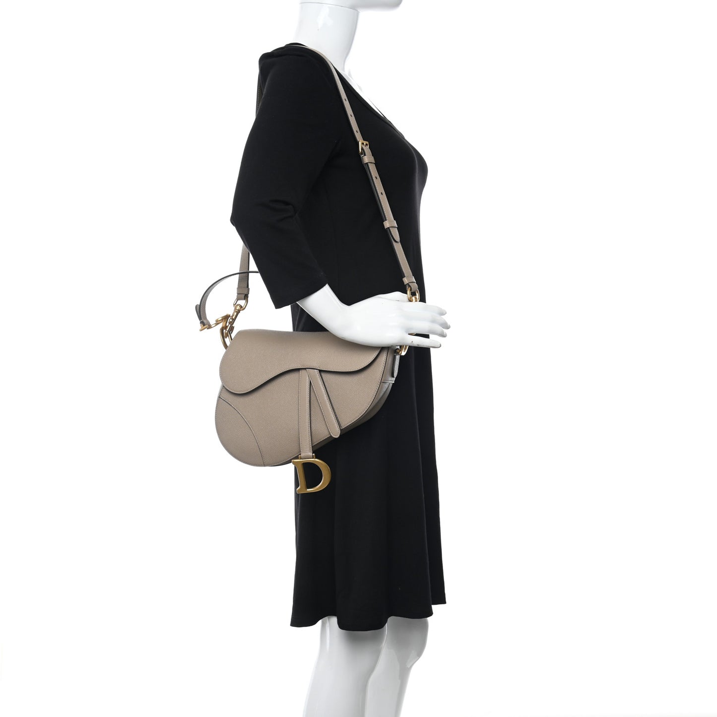 Grained Calfskin Saddle Bag With Strap Warm Taupe