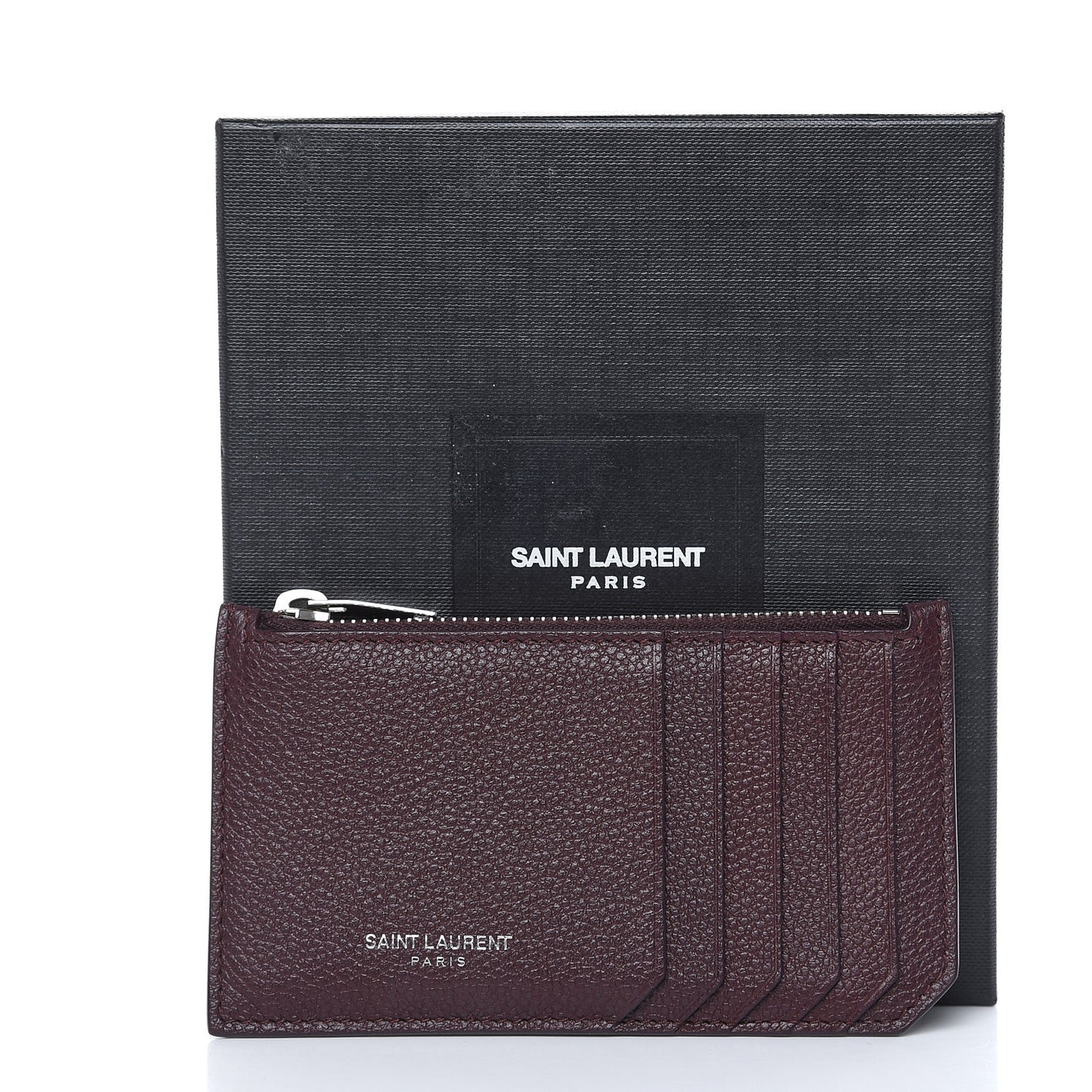 Grained Calfskin 5 Fragments Zip Pouch Card Holder Bordeaux