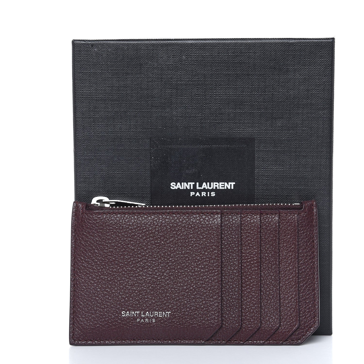Saint Laurent Grained Calfskin 5 Fragments Zip Pouch Card Holder Bordeaux 8 of 8