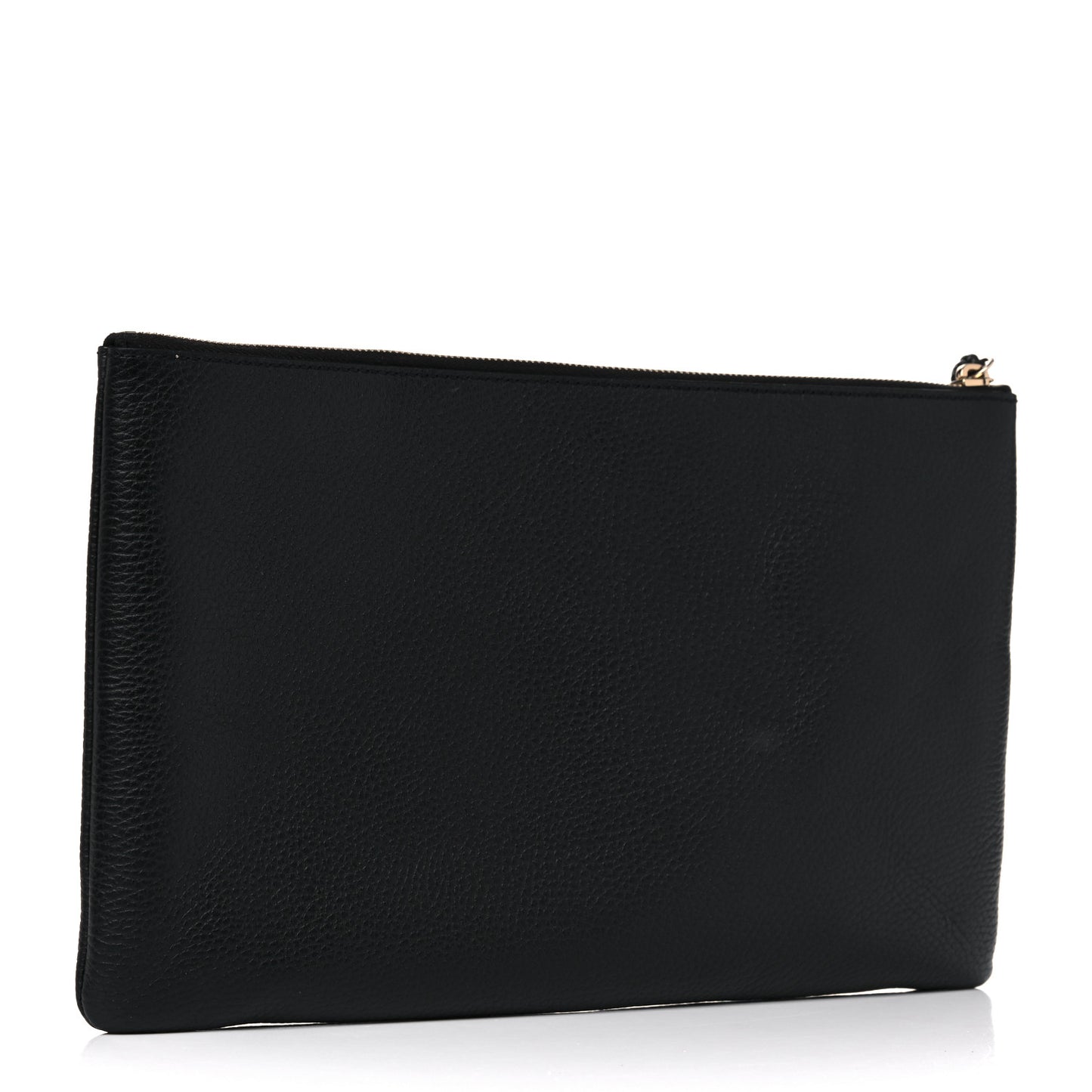 Pebbled Calfskin Large Bamboo Clutch Black