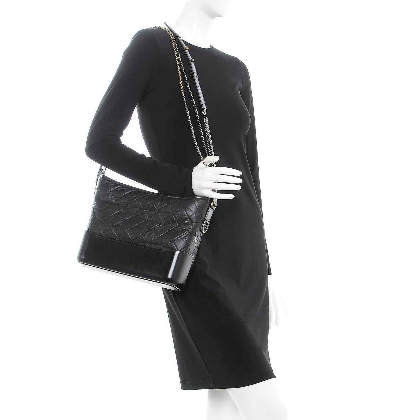 Aged Calfskin Quilted Medium Gabrielle Hobo Black