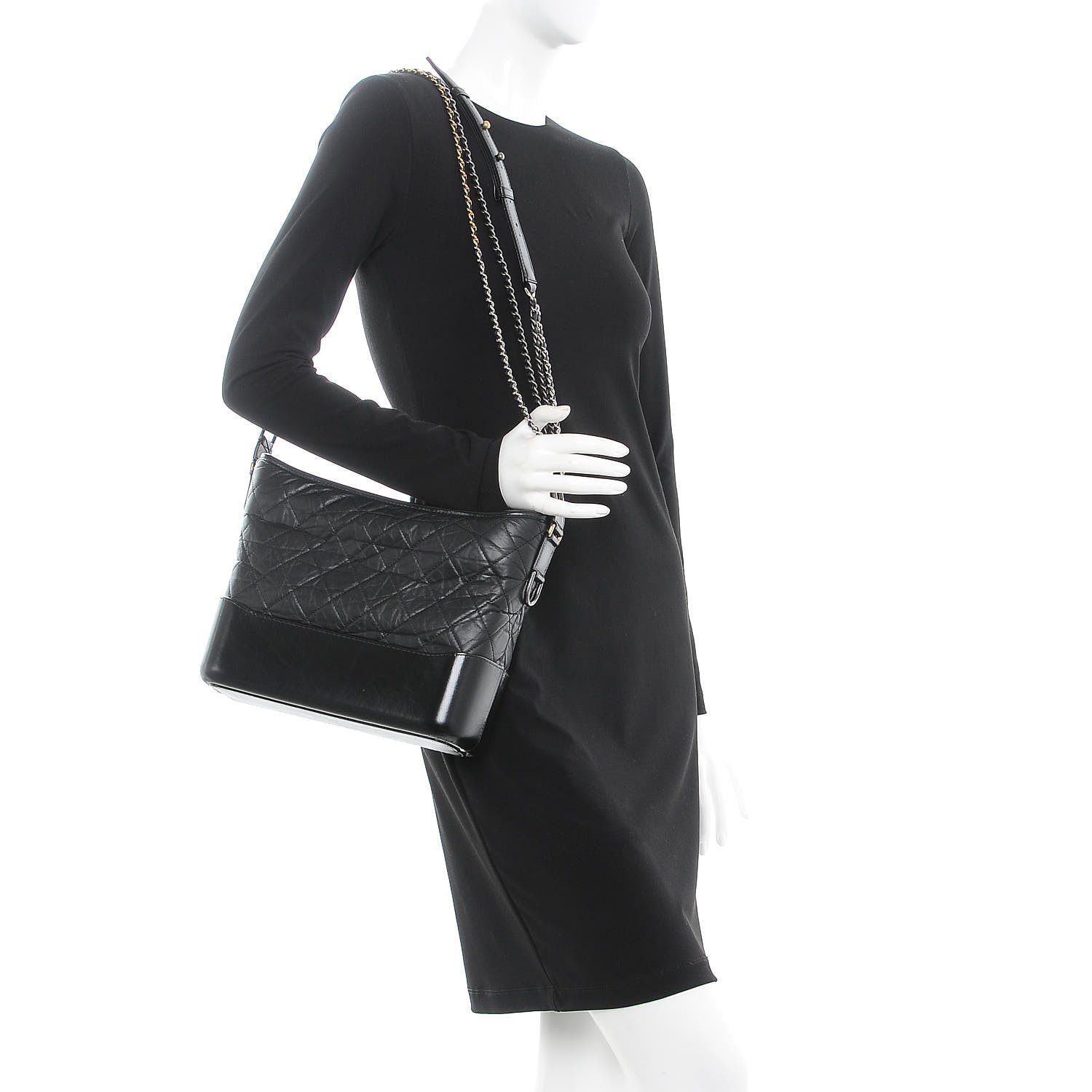 Chanel Aged Calfskin Quilted Medium Gabrielle Hobo Black 3 of 9