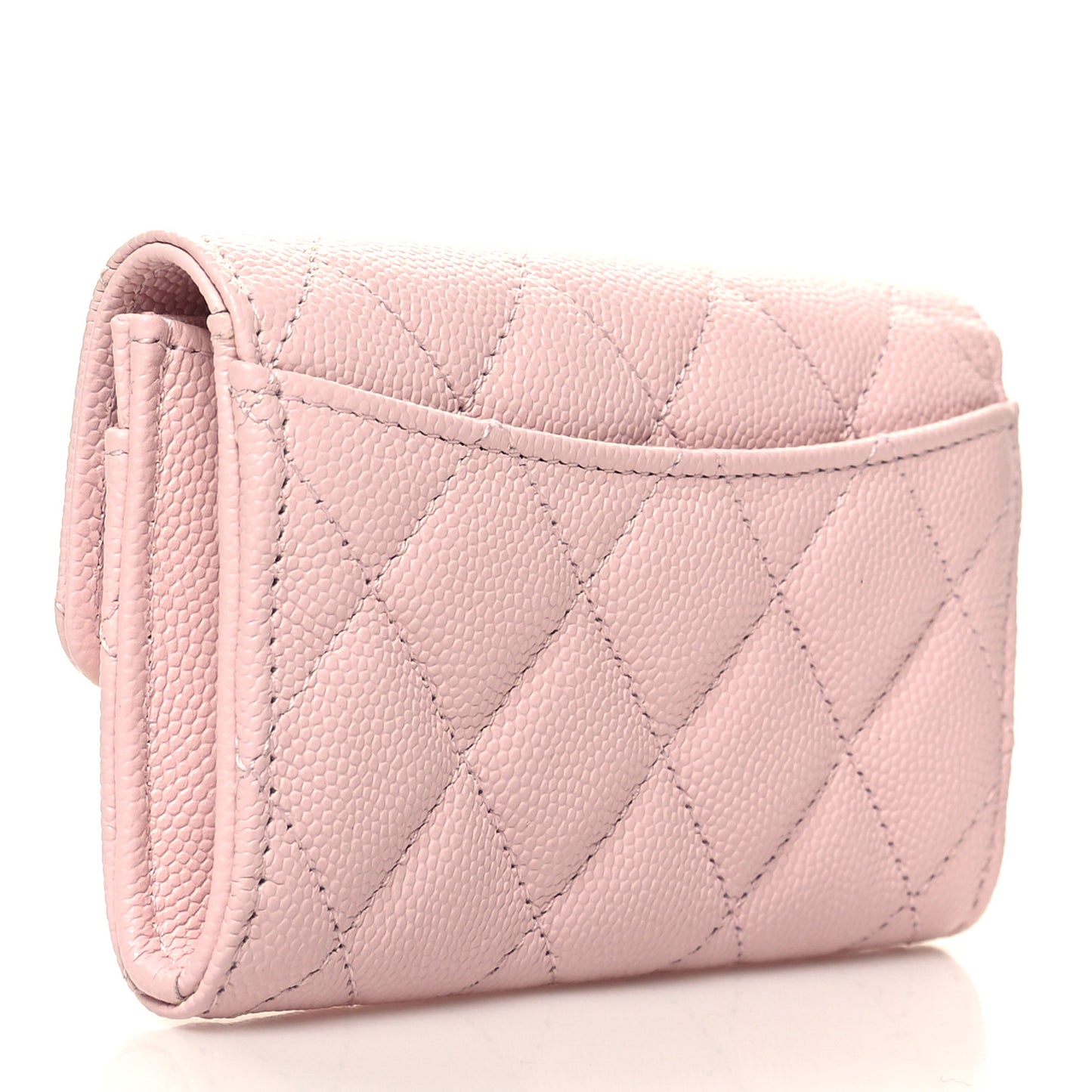 Caviar Quilted Flap Card Holder Wallet Light Pink