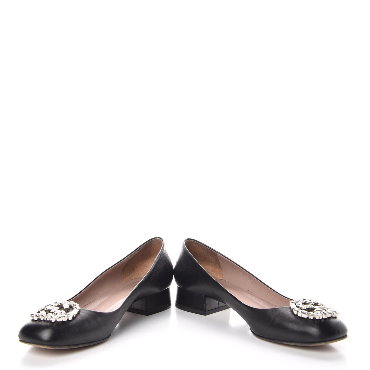 Nappa Crystal Interlocking G Low Heel Pumps 38 Black
