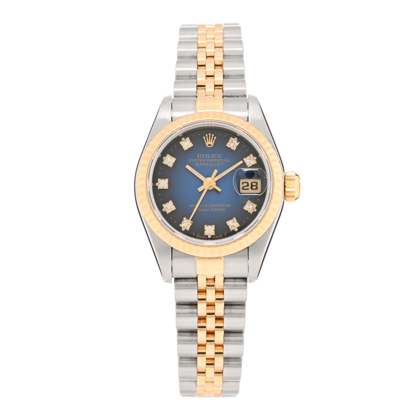 Stainless Steel 18K Yellow Gold Diamond 26mm Oyster Perpetual Datejust Watch Blue Gradient 69173