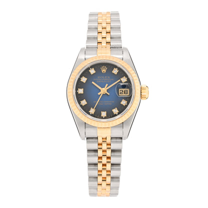 Rolex Stainless Steel 18K Yellow Gold Diamond 26mm Oyster Perpetual Datejust Watch Blue Gradient 69173 1 of 4