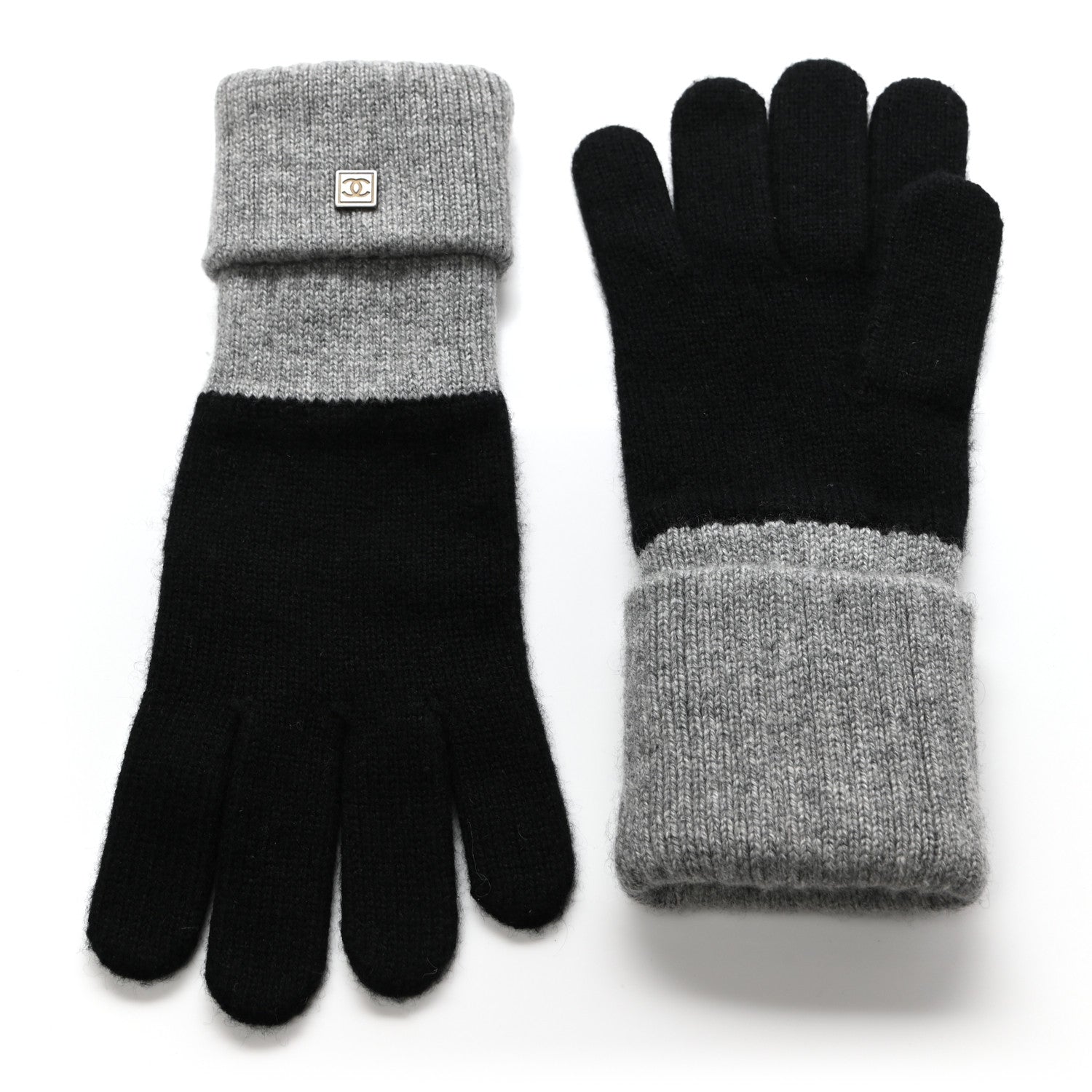 Chanel Cashmere CC Gloves Black Grey 1 of 6
