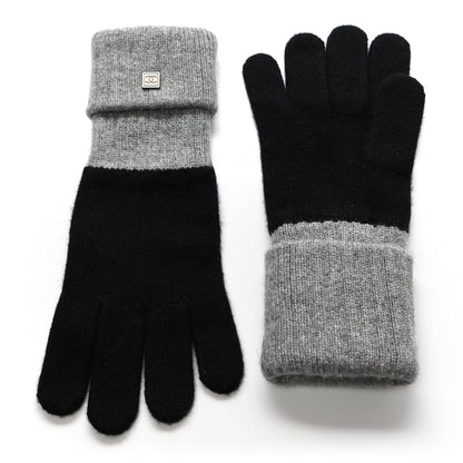 Chanel Cashmere CC Gloves Black Grey 1 of 6