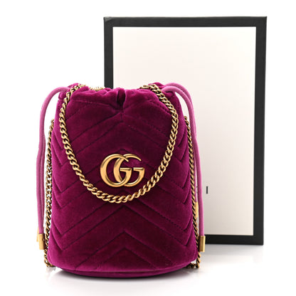 Gucci Velvet Matelasse Mini GG Marmont 2.0 Bucket Bag Fuchsia Violet Cyclamen 10 of 10