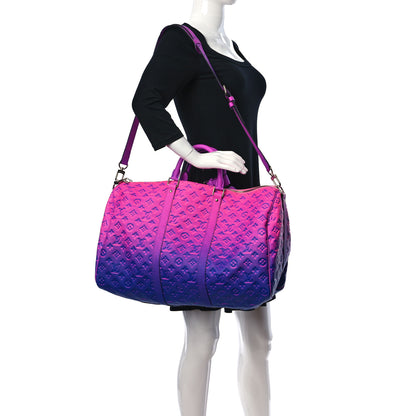 Louis Vuitton Taurillon Illusion Keepall Bandouliere 50 Bleu Rose 2 of 9