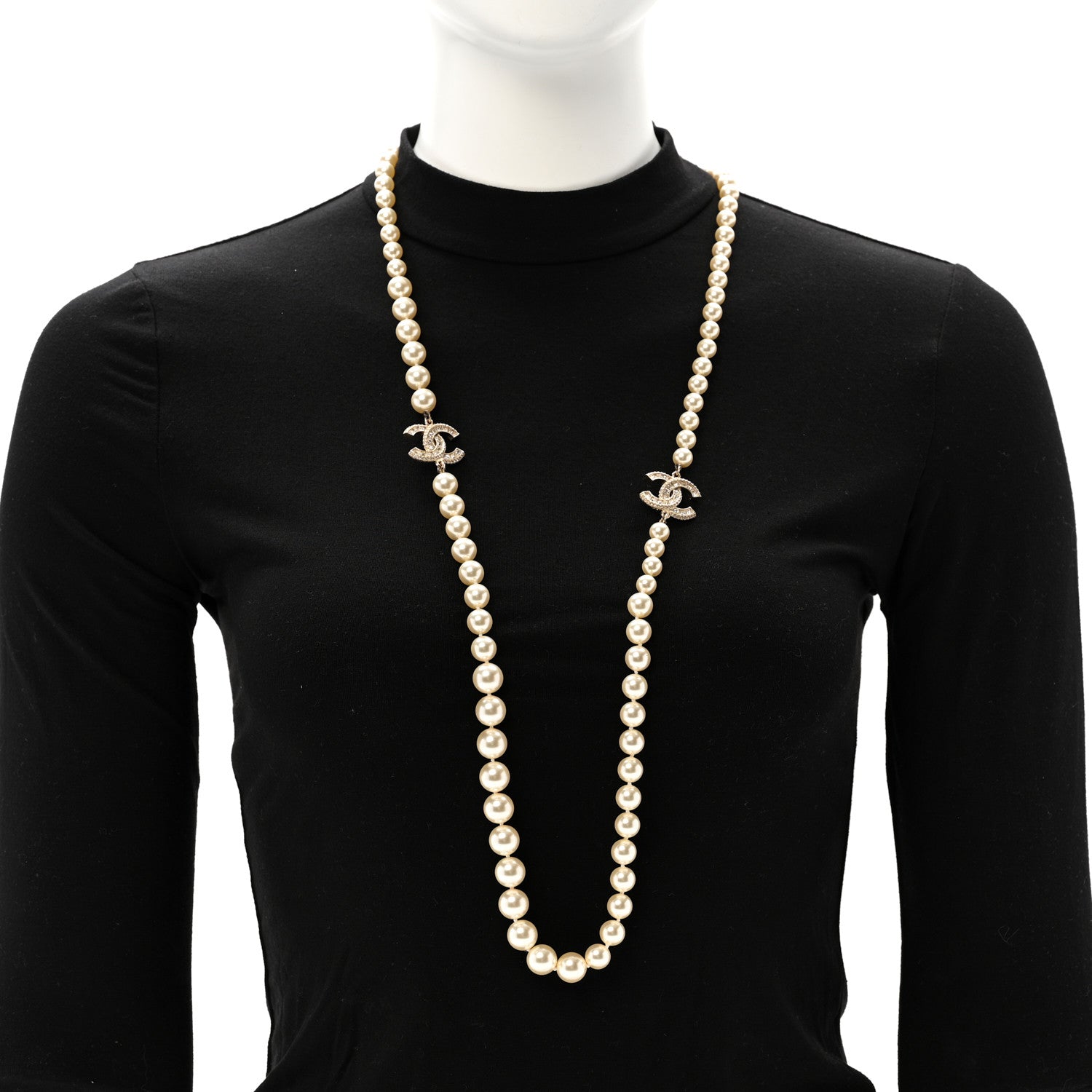 Chanel Pearl Baguette Crystal Long CC Necklace Gold 2 of 7