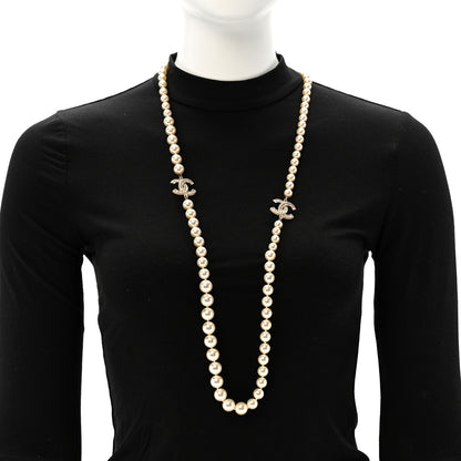 Chanel Pearl Baguette Crystal Long CC Necklace Gold 2 of 7