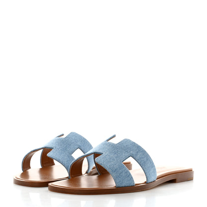Hermes Denim Canvas Oran Sandals 37 Bleu Clair 3 of 9