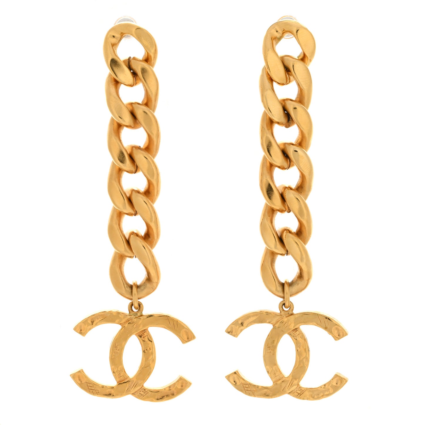 Metal CC Pick Drop Earrings Gold