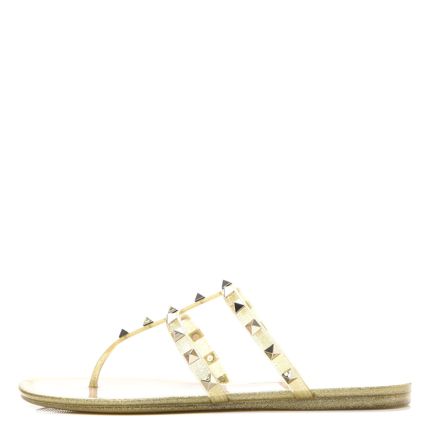 PVC Jelly Glitter Rockstud Caged Flat Thong Sandals 39 Oro