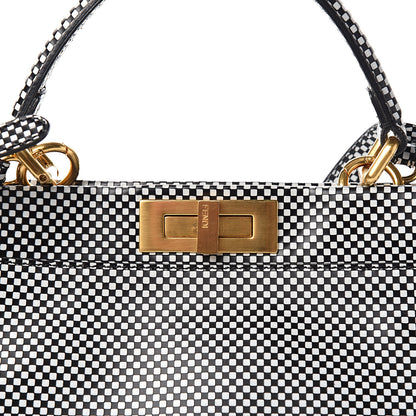 Fendi Pequin Checkered Medium Peekaboo Iconic Satchel Black White 9 of 9