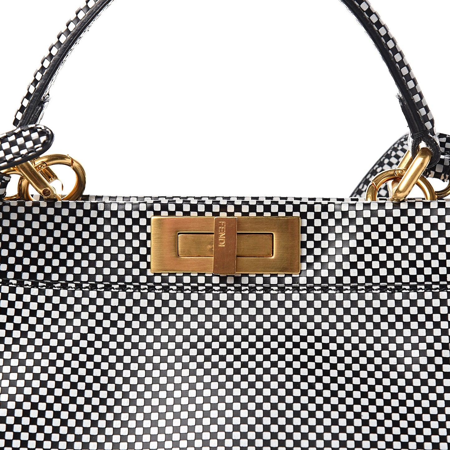 Pequin Checkered Medium Peekaboo Iconic Satchel Black White