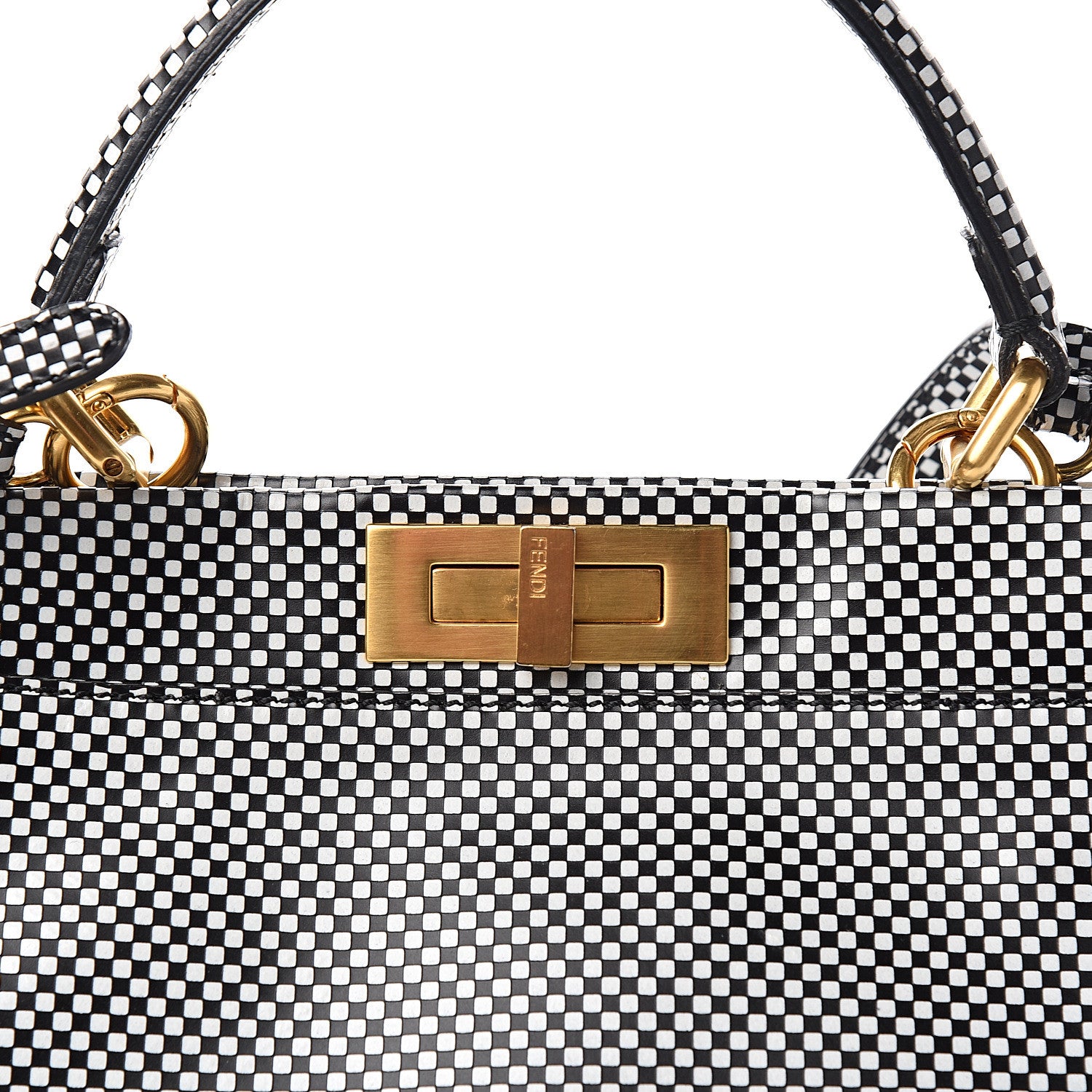 Fendi Pequin Checkered Medium Peekaboo Iconic Satchel Black White 9 of 9