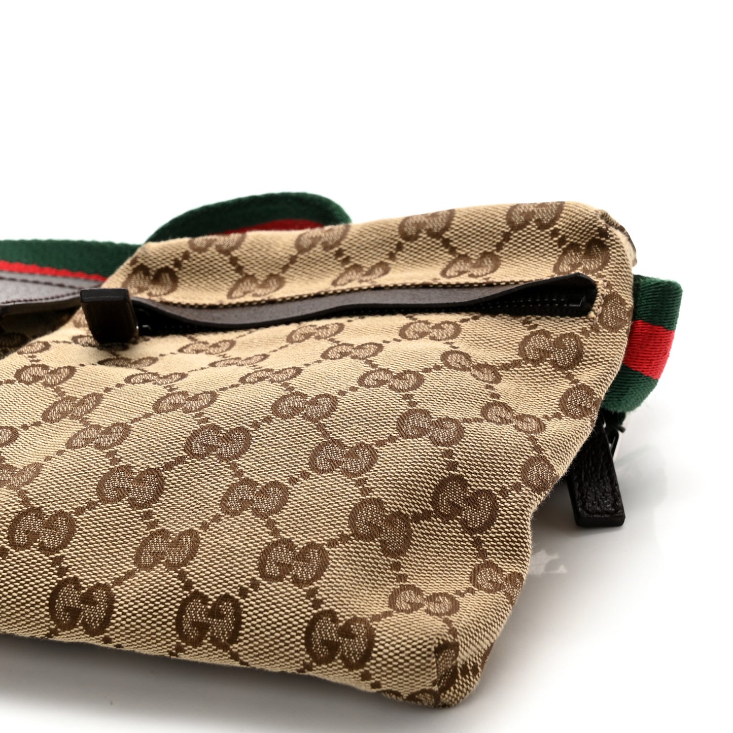 GG Monogram Web Double Pocket Belt Bag Dark Brown
