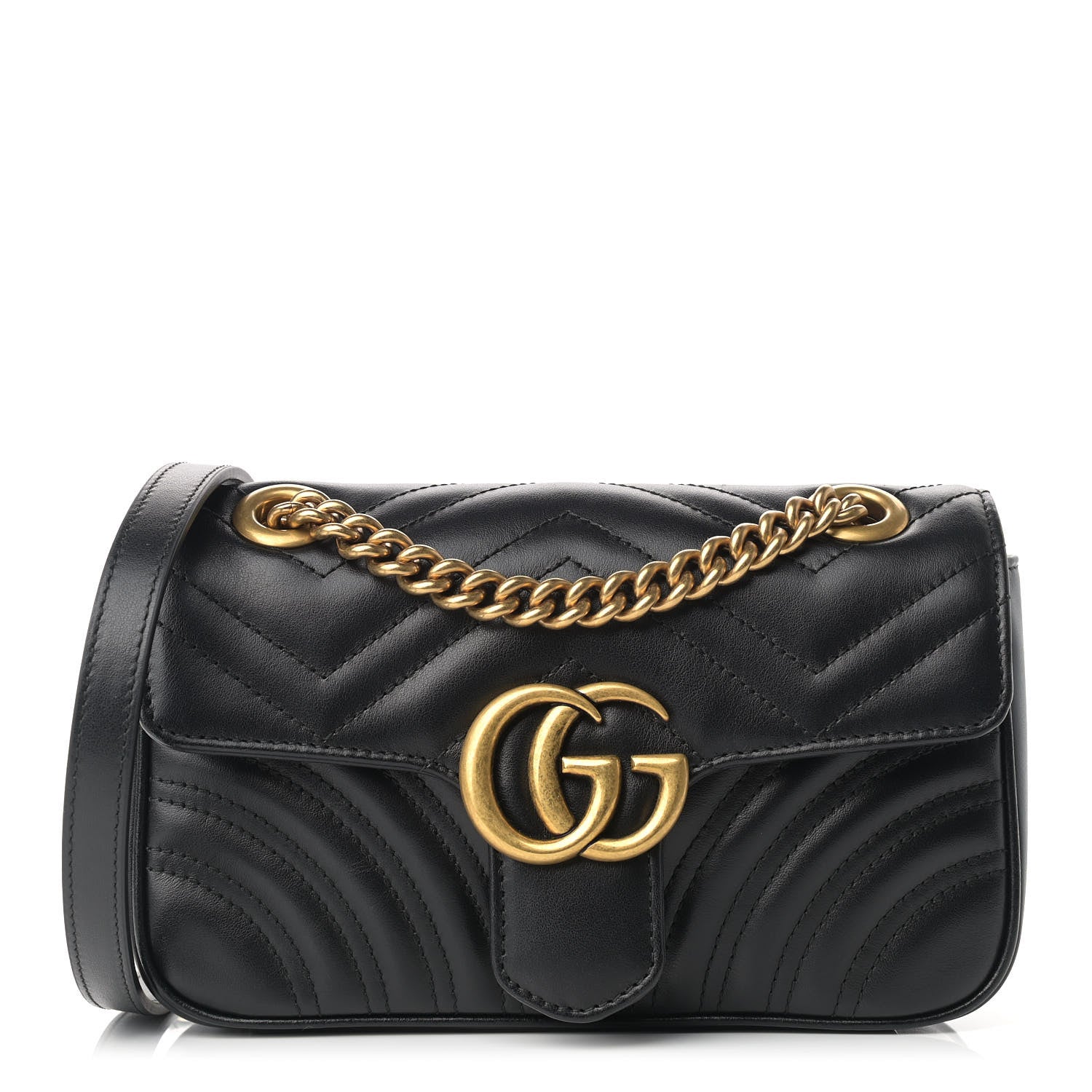 Gucci Calfskin Matelasse Mini GG Marmont Shoulder Bag Black 1 of 9