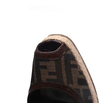 Fendi Zucca Raffia Zeppa Wedge Sandals 39.5 Tobacco 12 of 21