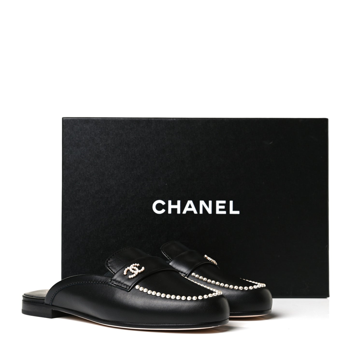 Lambskin Pearl CC Mules 36 Black