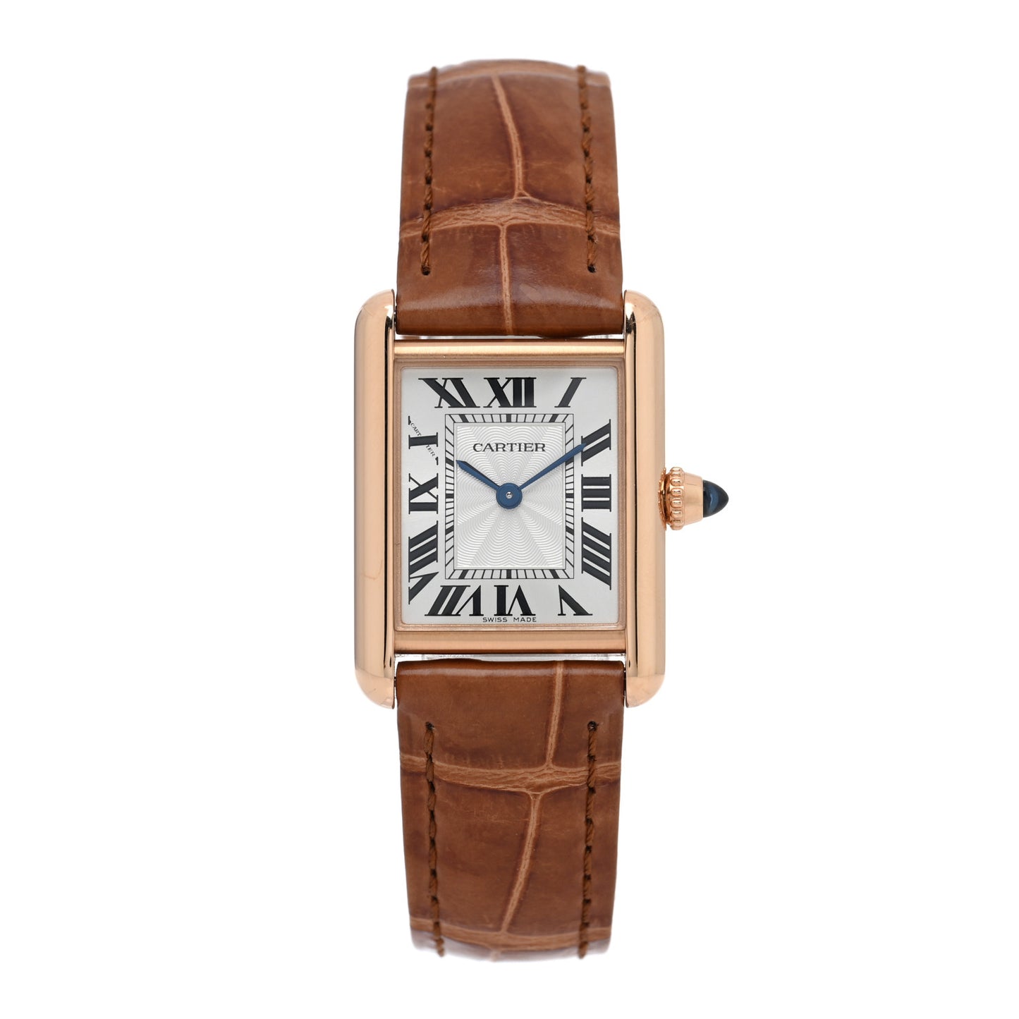 18K Pink Gold Alligator 22mm Tank Louis Manual Winding Watch Brown
