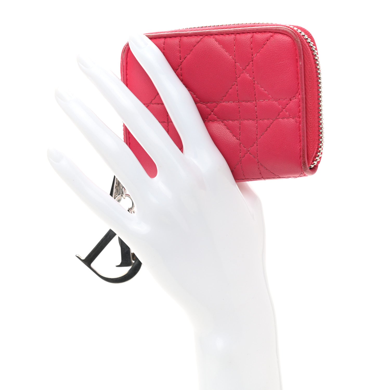 Christian Dior Lambskin Cannage Mini Lady Dior Zip Portemonnaie Fuchsia 2 of 13