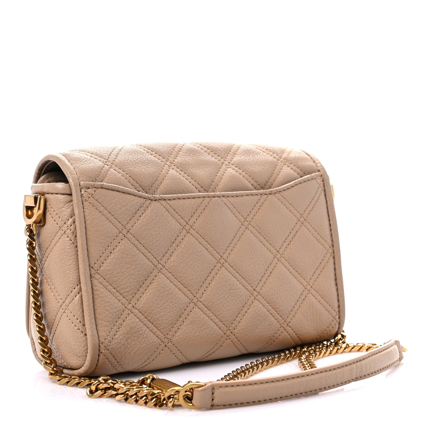 Grained Calfskin Quilted Double Stitched The Status Flap Crossbody Bag Tan