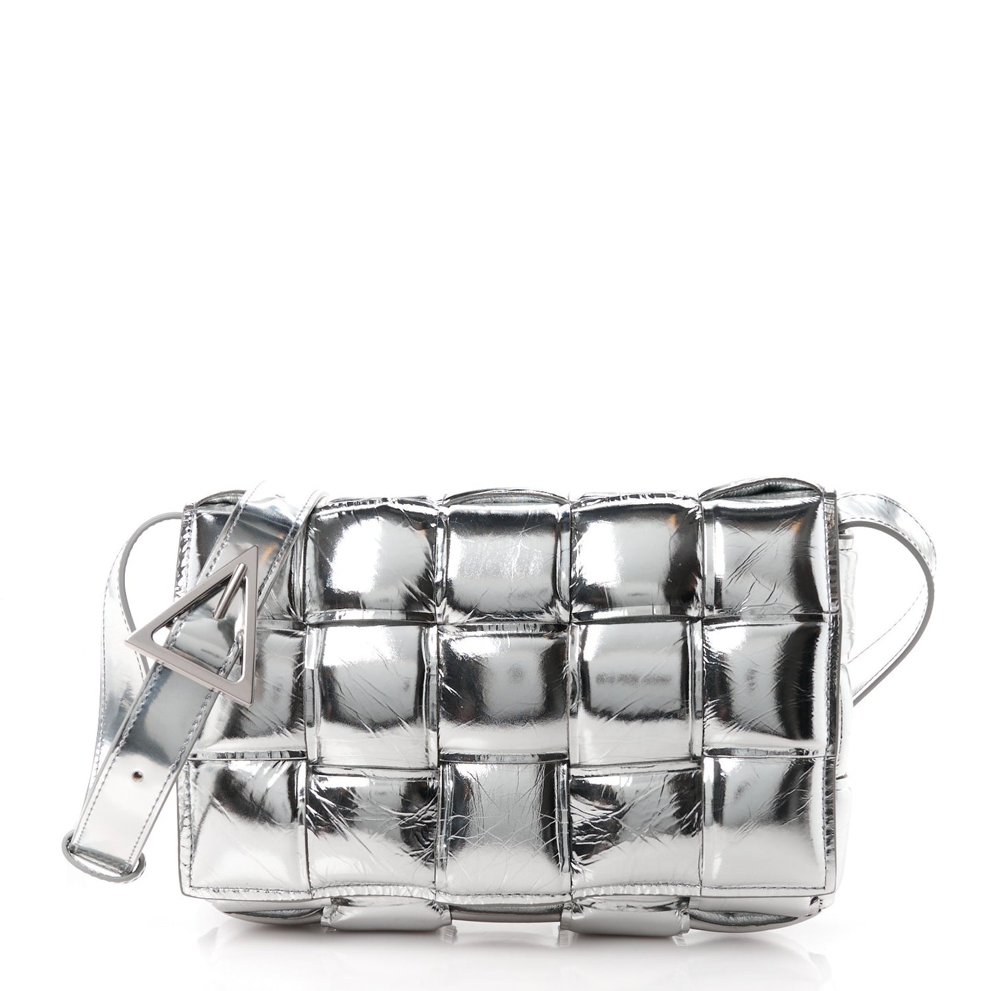 Metallic Lambskin Padded Cassette Crossbody Bag Silver