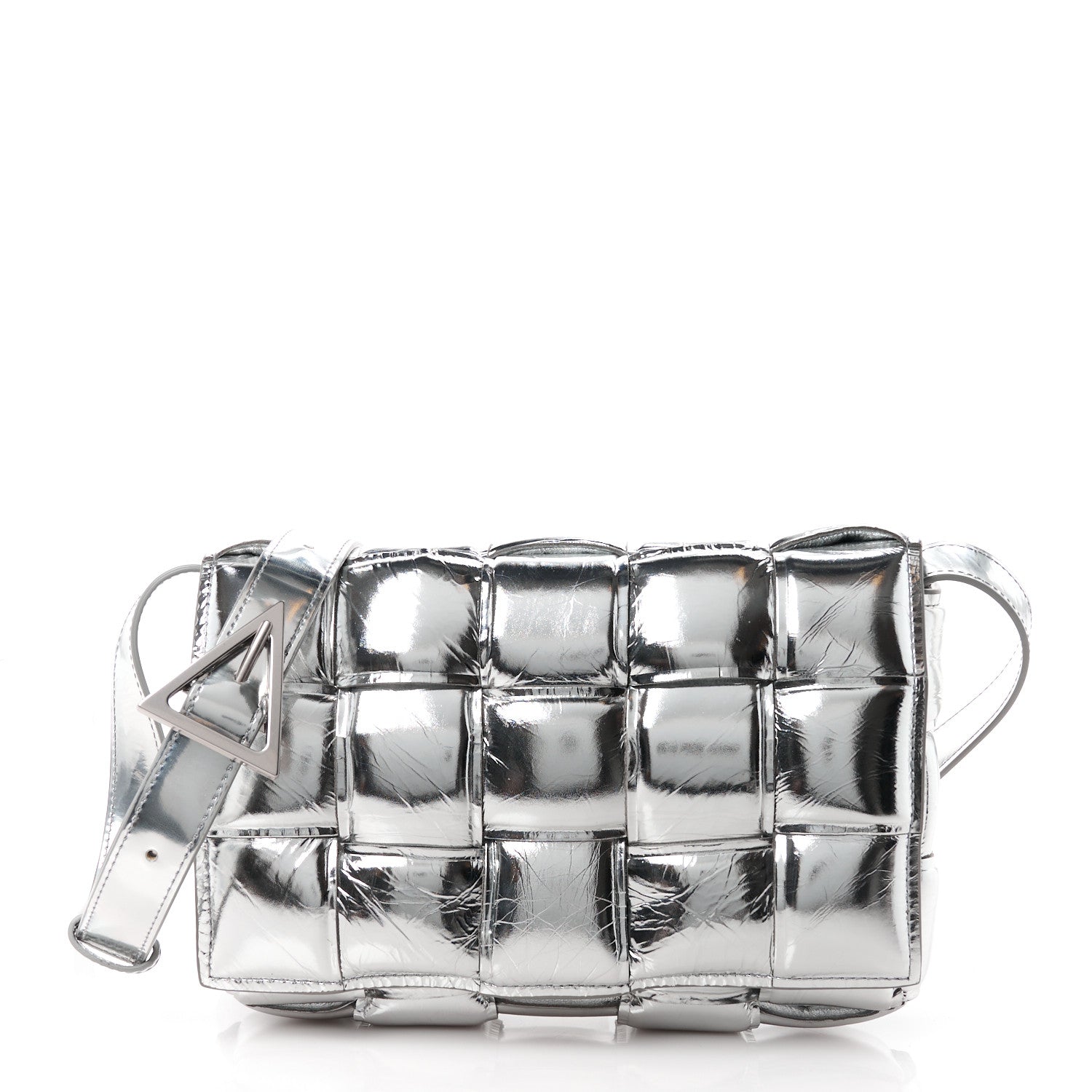 Bottega Veneta Metallic Lambskin Padded Cassette Crossbody Bag Silver 1 of 13