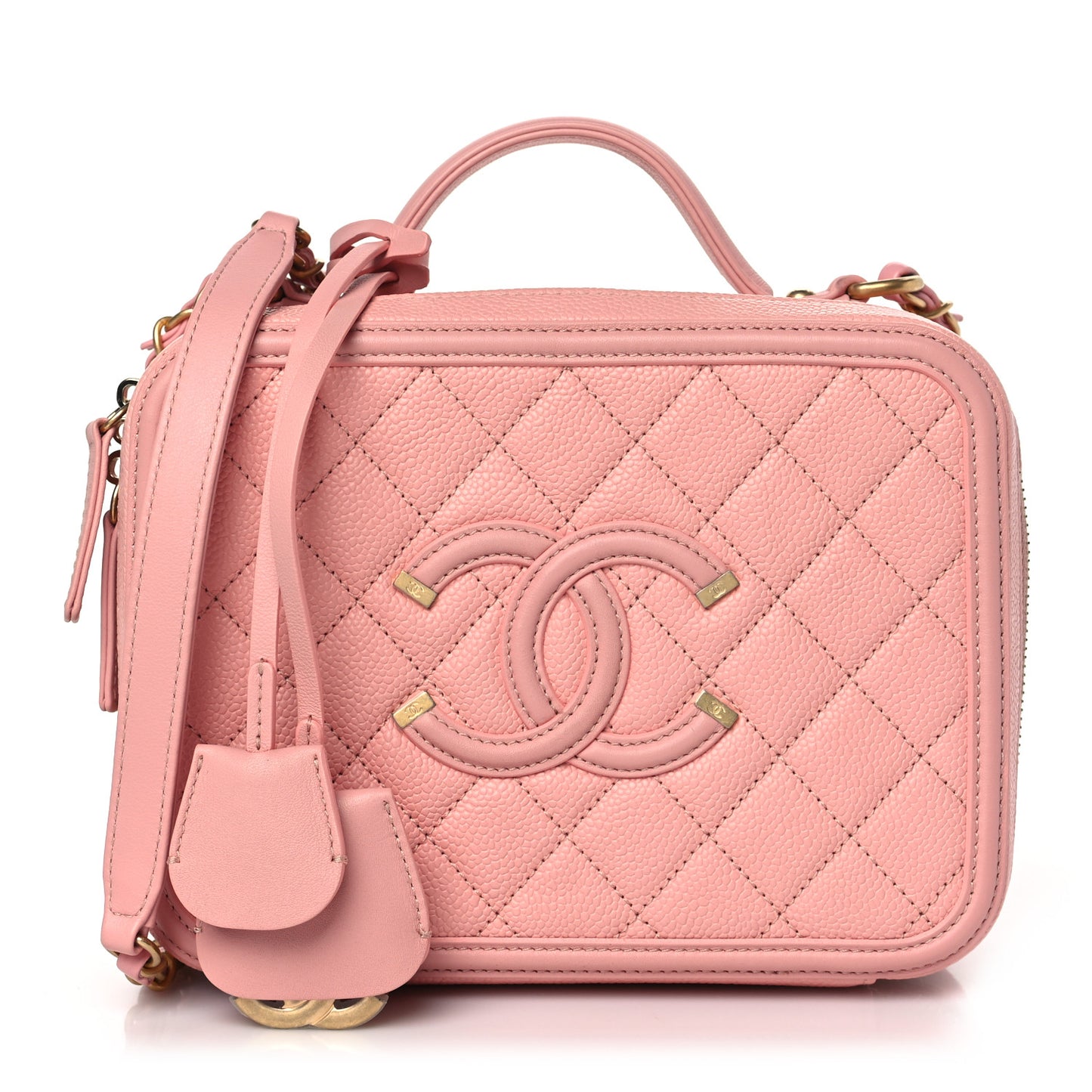 Caviar Quilted Medium CC Filigree Vanity Case Rose Pink
