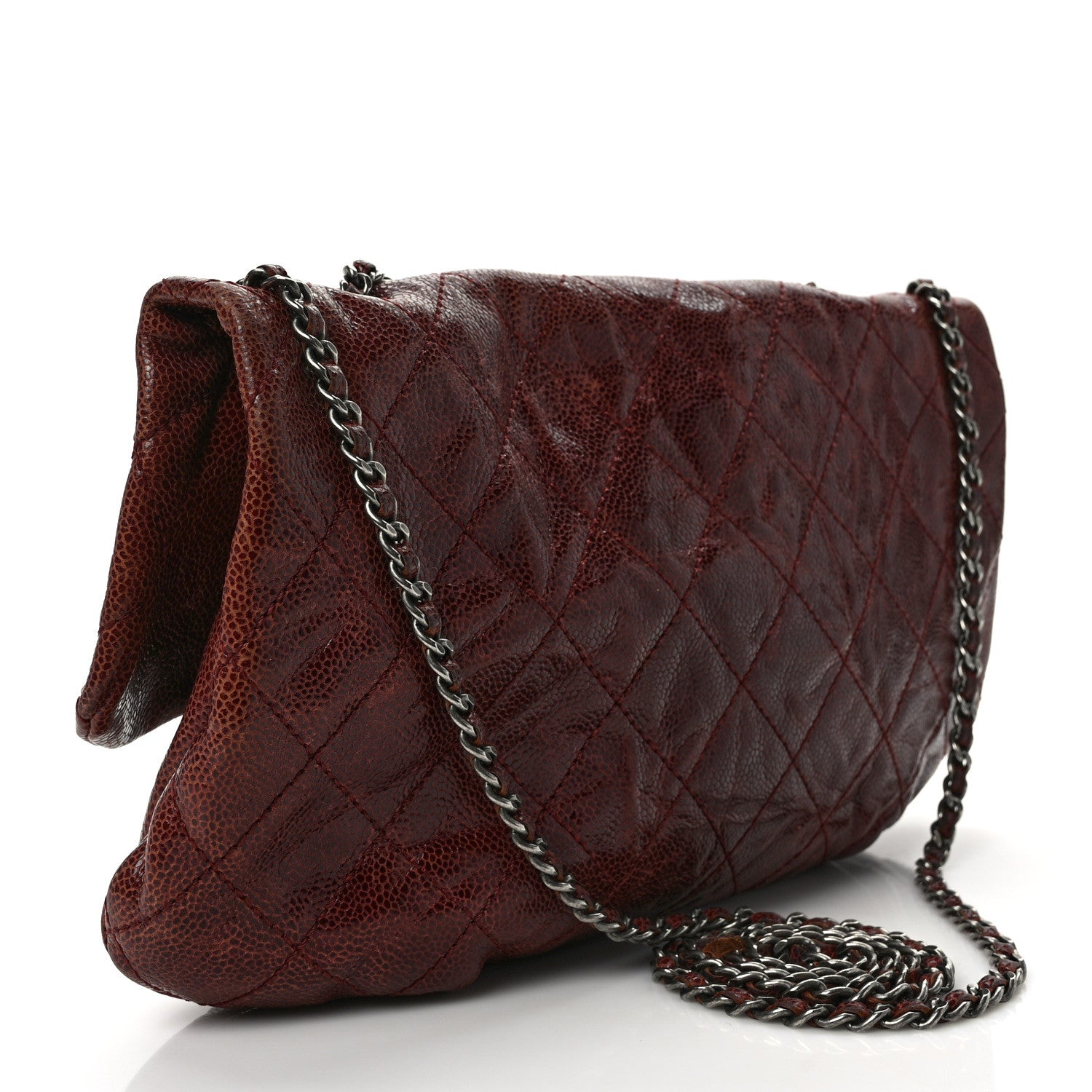 Chanel Crumpled Calfskin Quilted Medium Elastic Flap Bordeaux 3 of 9