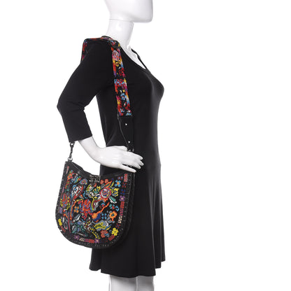 Valentino Garavani Calfskin Beaded Guitar Strap Rockstud Rolling Hobo Bag Black 2 of 9