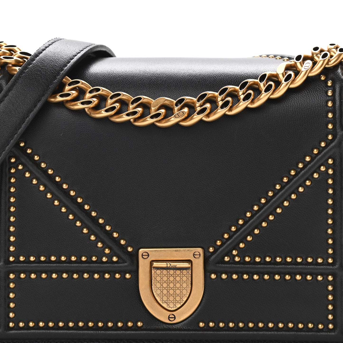 Lambskin Studded Medium Diorama Flap Bag Black