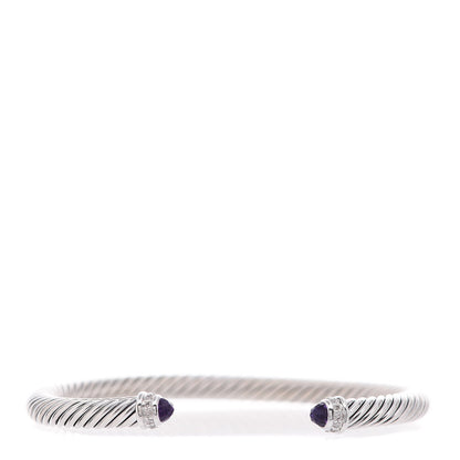 David Yurman Sterling Silver Diamond Amethyst 5mm Cable Classics Bracelet 1 of 6