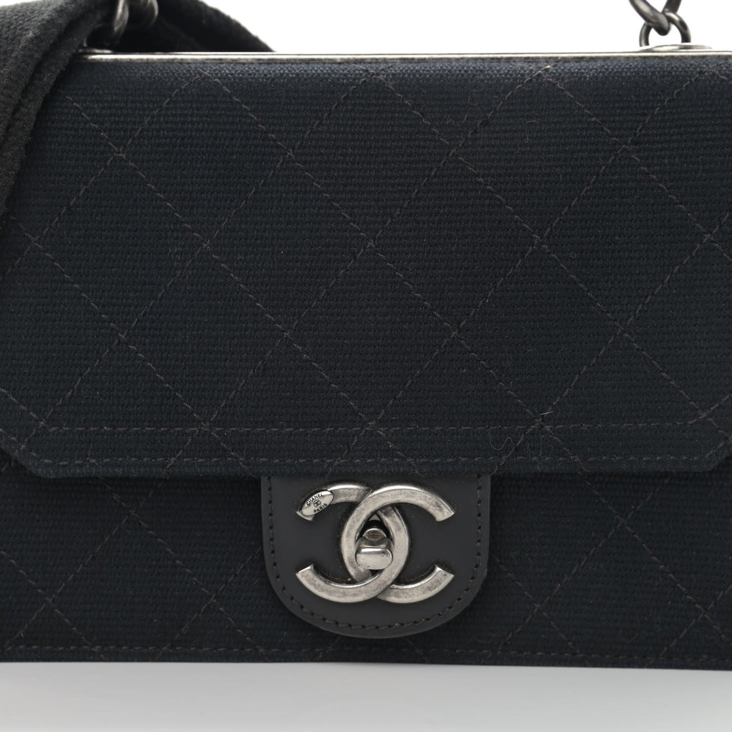 Fabric Quilted Small Flap Bag Navy